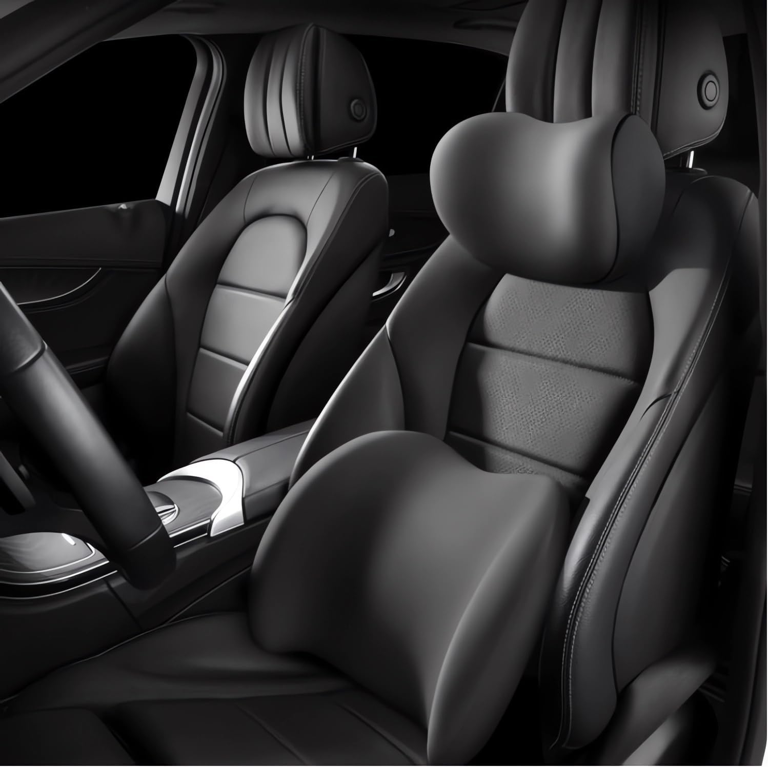 Car Headrest & Lumbar Support Cushion  Upgrade Comfort Memory Foam Car Backrest and Neck Pillow Ergonomic Car Headrest & Lumbar Support for Driving Car Support Cushion for Office Chair Car (Black)