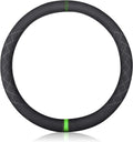 Sport Microfiber Suede Velvet Car Steering Wheel Cover Non-Slip Car Steering Wheel Protector Winter Warm Universal for Diameter 38cm(15") (Black Green)