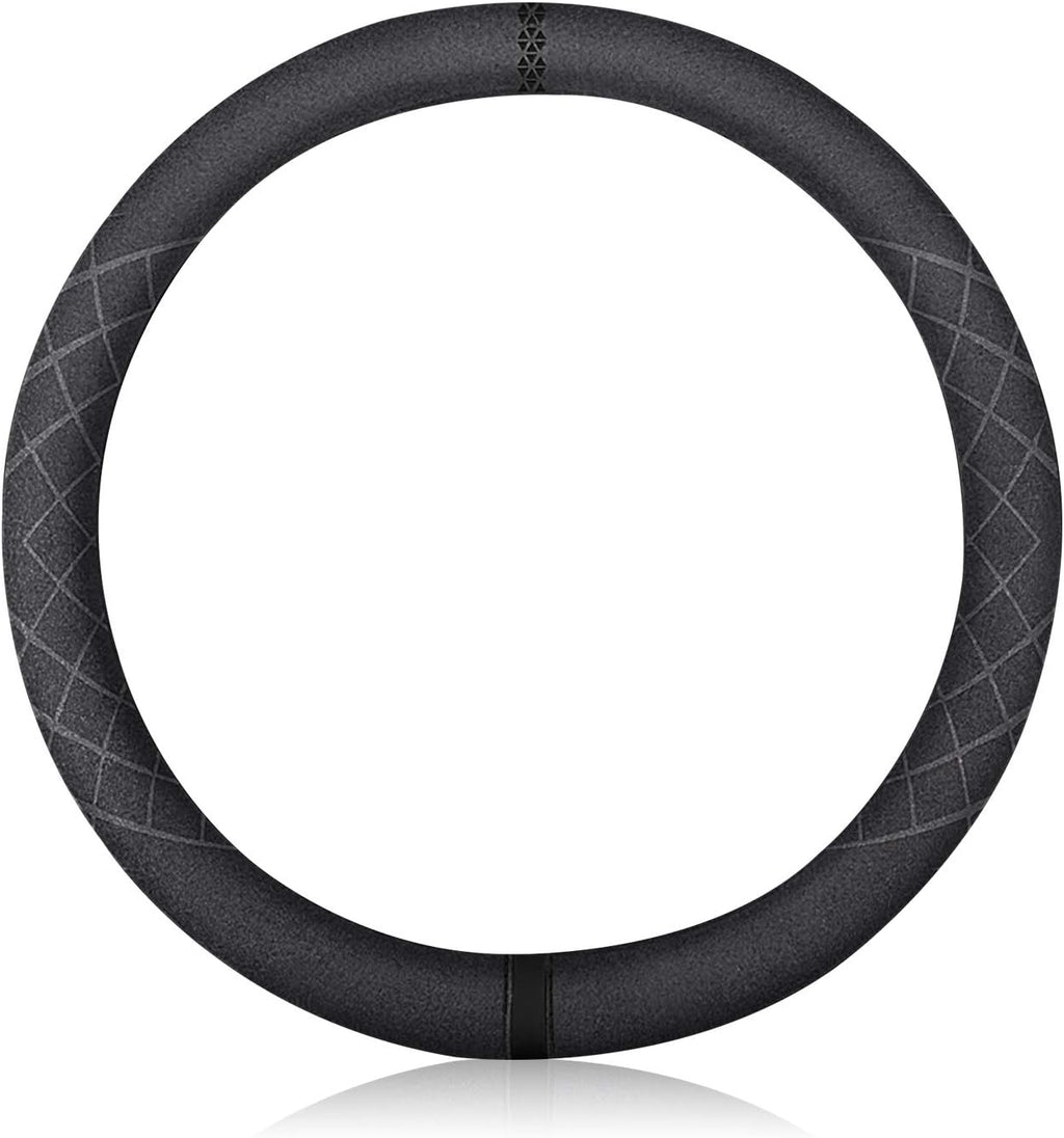 Sport Microfiber Suede Velvet Car Steering Wheel Cover Non-Slip Car Steering Wheel Protector Winter Warm Universal for Diameter 38cm(15") (Black)