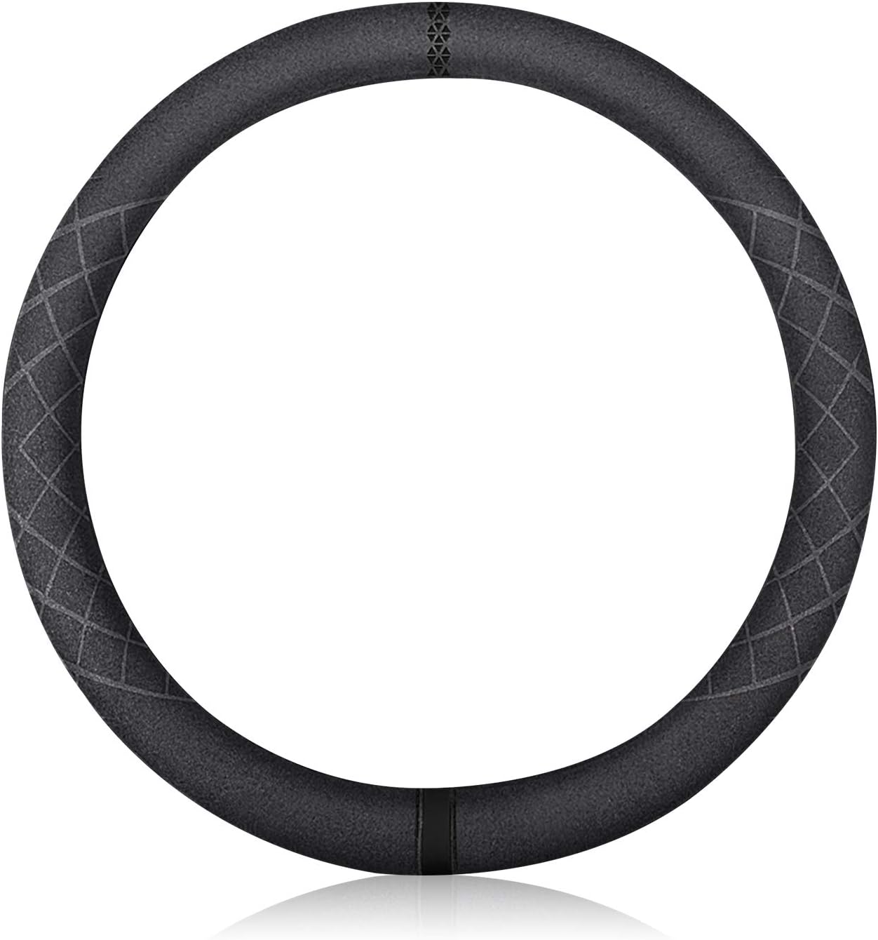 Sport Microfiber Suede Velvet Car Steering Wheel Cover Non-Slip Car Steering Wheel Protector Winter Warm Universal for Diameter 38cm(15") (Black)