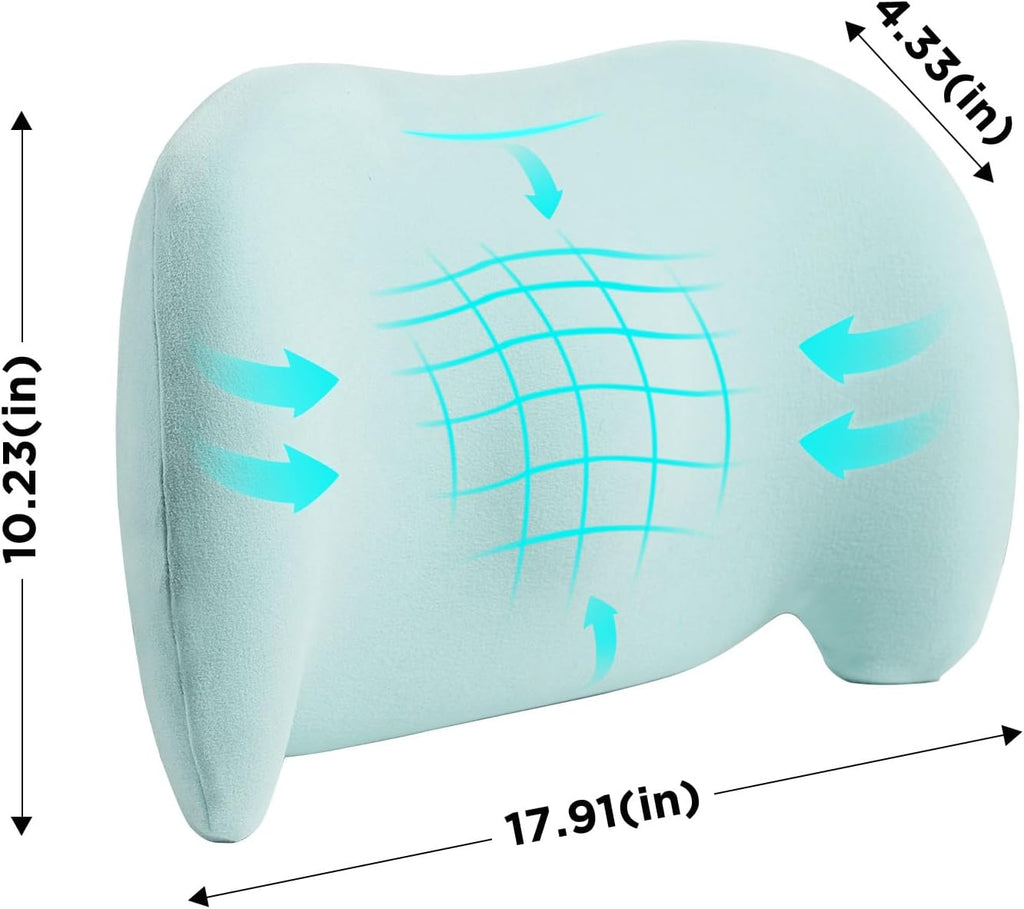 Lumbar Support Pillow for Office Chair, Car Lumbar Pillow Lower Back Pain Relief, Memory Foam Back Cushion, Ergonomic Chair Back Pillow for Gaming, Traveling, Car, Bed (Green)