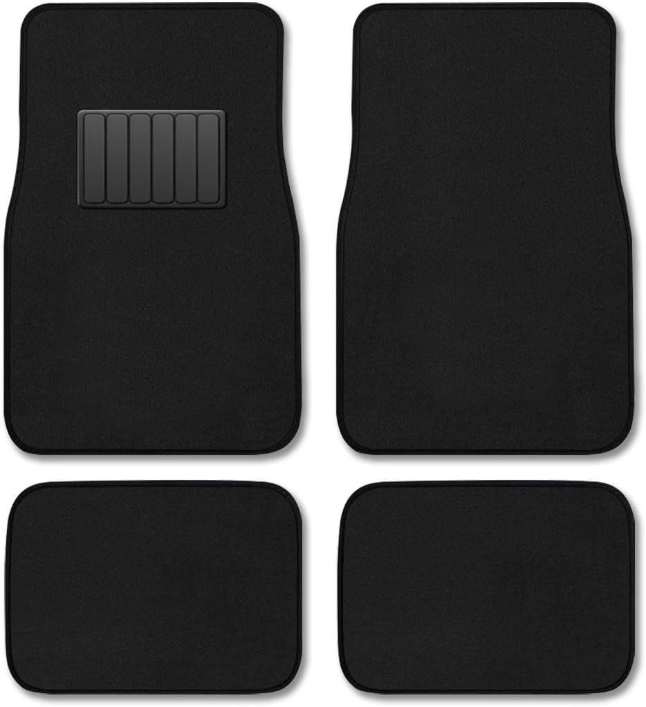 Premium Quality Carpet Vehicle Floor Mats 4-Piece Black Carpet Vehicle Floor Mats with Vinyl Heel Pad Driver Passenger and Rear Floor Mats