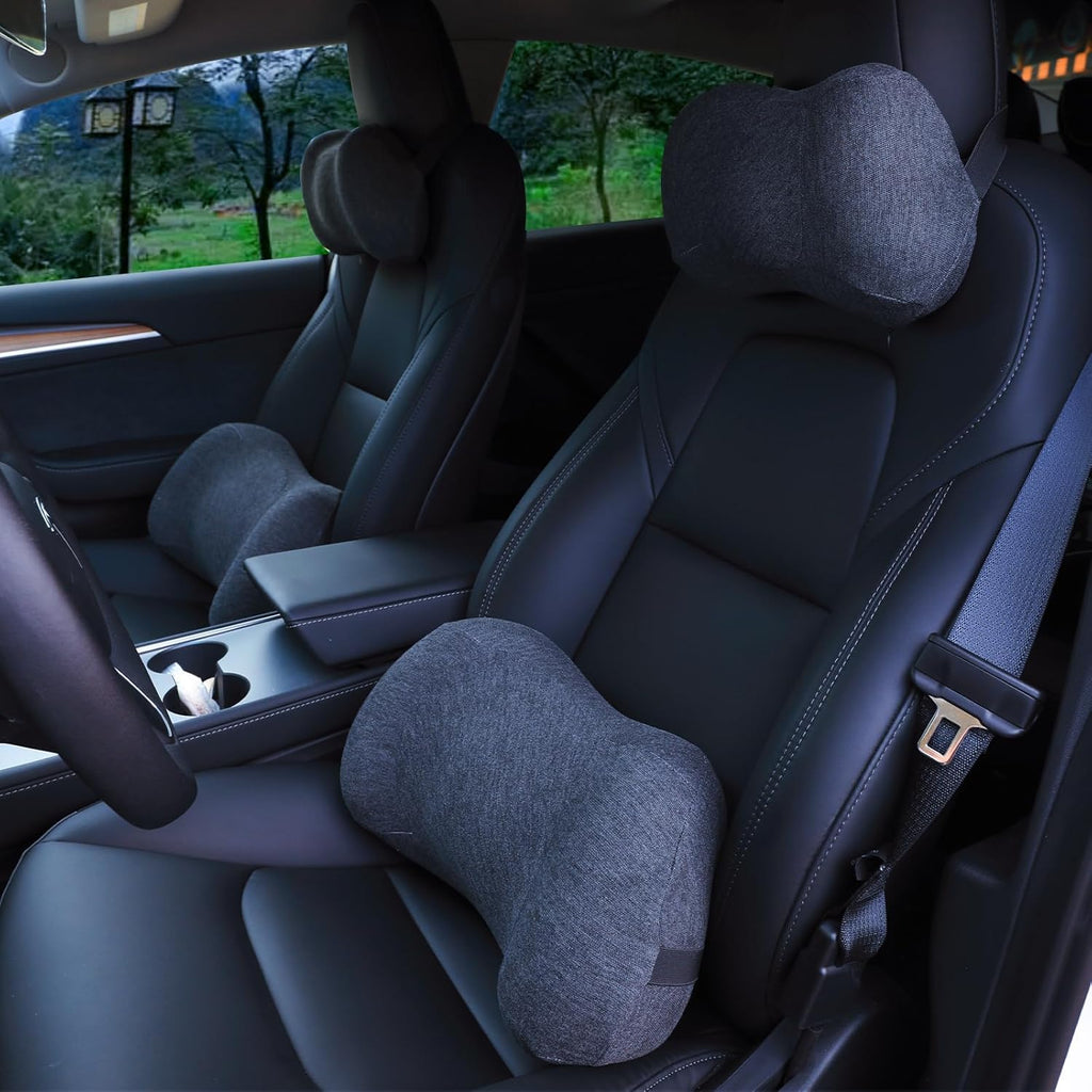 Car Headrest & Lumbar Support Cushion, Car Neck Pillow Kit, Memory Foam Ergonomic Car Headrest and Lumbar Support for Driving Fatigue Relief, Comfort and Support Your Neck and Back, Black