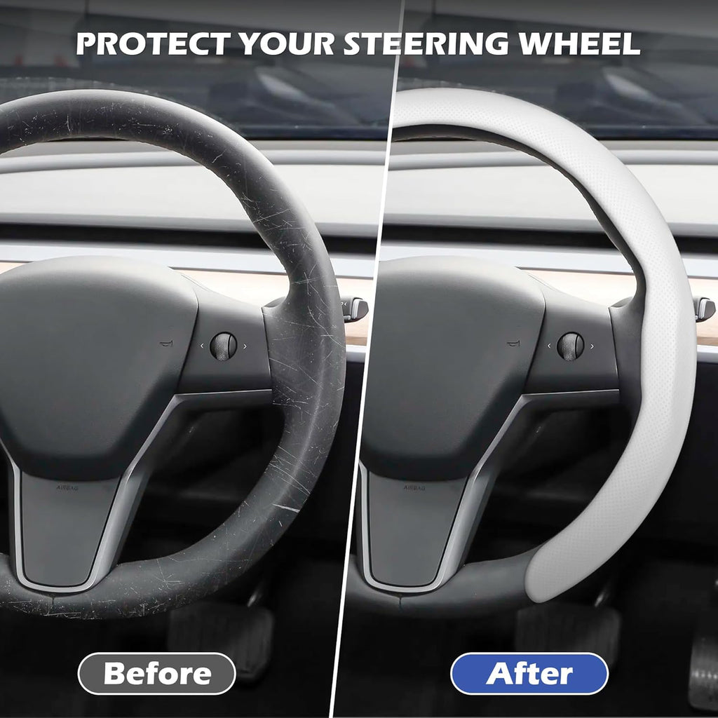 Leather Steering Wheel Cover, Universal 15 Inch Premium Non-Slip Steering Wheel Cover White