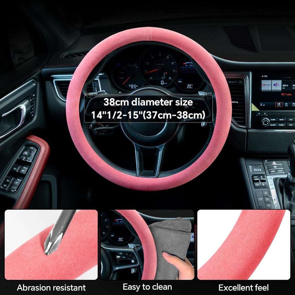 Car Steering Wheel Cover, Anti-Slip, Comfortable Grip, Breathable, Durable, Full Surround, Universal Fit Car Interior - Pink - Regular Style