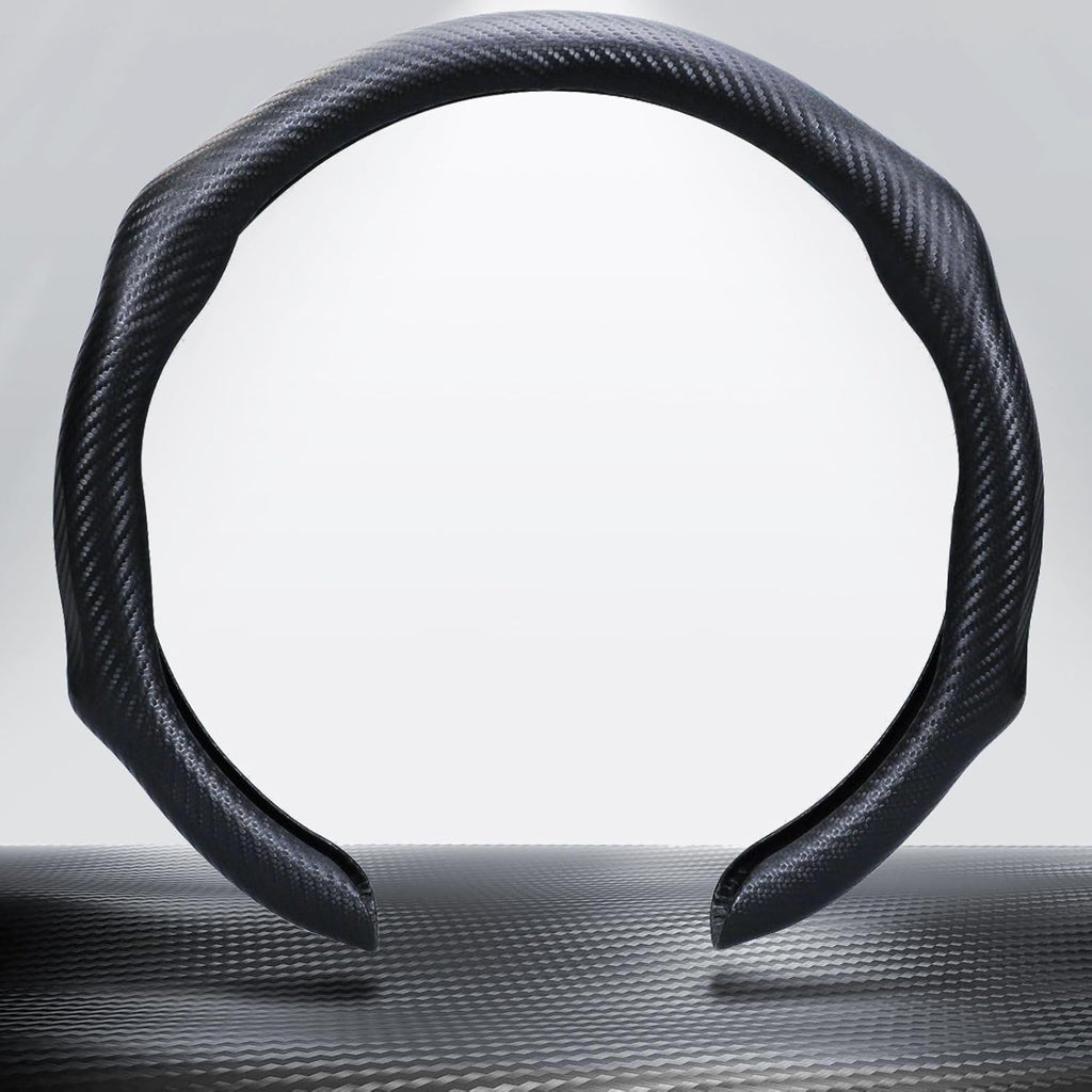 Car Steering Wheel Cover, Carbon Fiber Steering Wheel Protector 5D Sport Non-Slip, Comfortable & Breathable Car Interior Decoration, Universal Fit 14.5"-15" Steering Wheel