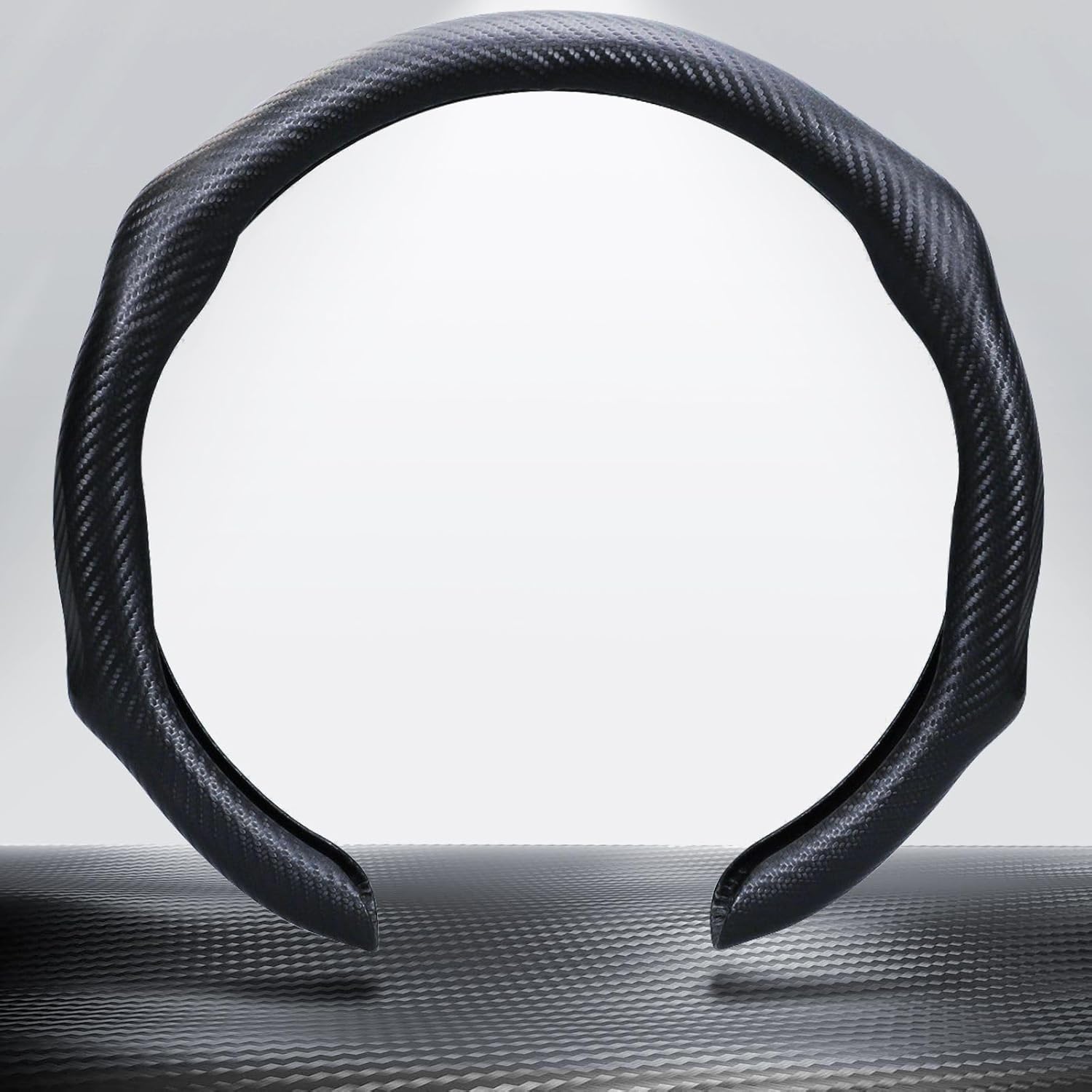 Car Steering Wheel Cover, Carbon Fiber Steering Wheel Protector 5D Sport Non-Slip, Comfortable & Breathable Car Interior Decoration, Universal Fit 14.5"-15" Steering Wheel