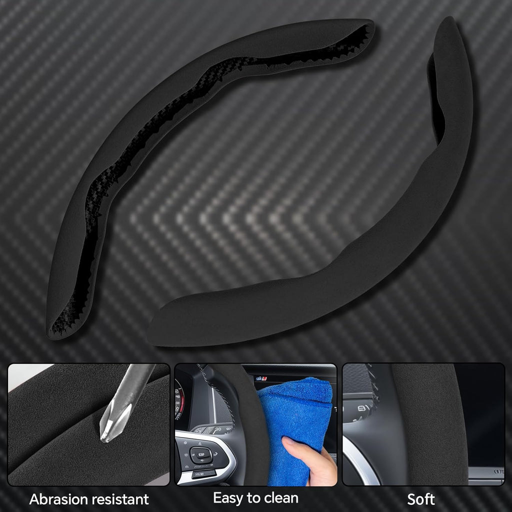 Steering Wheel Cover, Non- Slip Segmented Car Steering Wheel Cover, Steering Wheel Cover Men & Women, Universal 99% Car Wheel Cover Protector (Black-Regular Style)