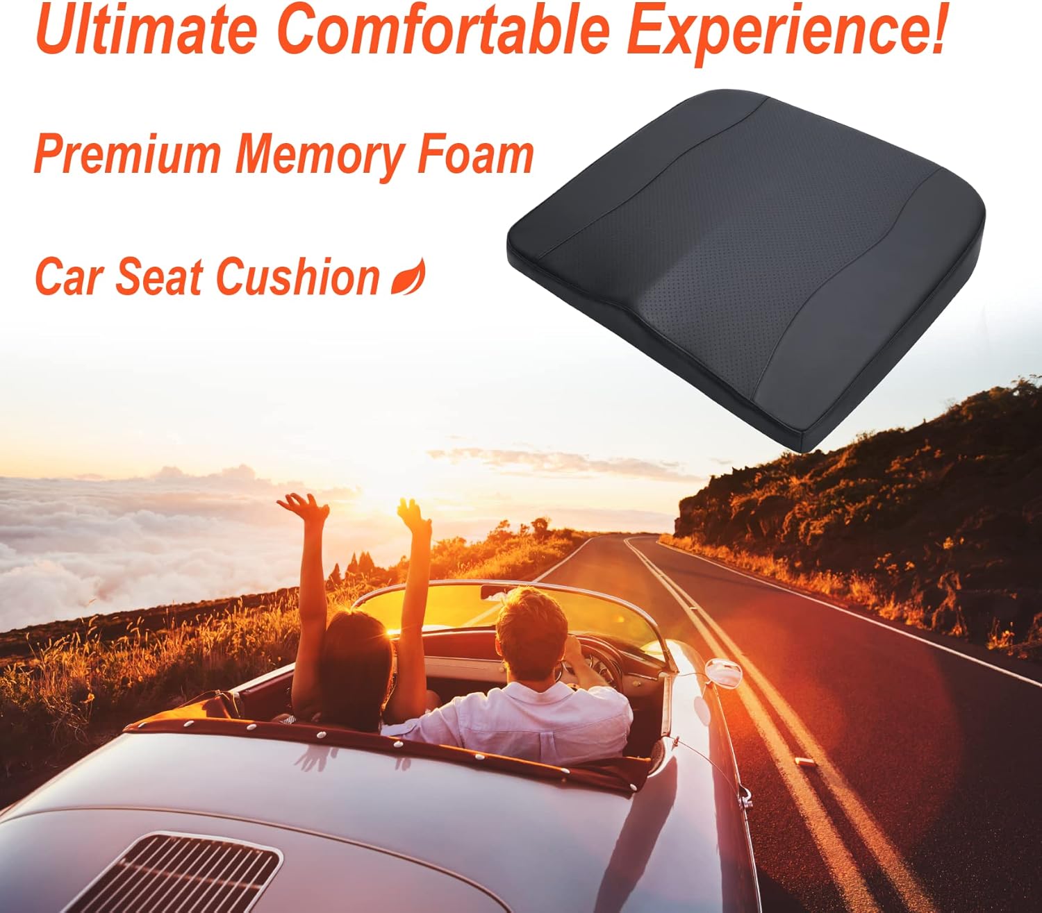Car Seat Cushion, Comfort Memory Foam Car Cushions for Driving - Sciatica & Lower Back Pain Relief, Seat Cushion for Car Seat Driver, Office Chair, Wheelchair (Dark Black)
