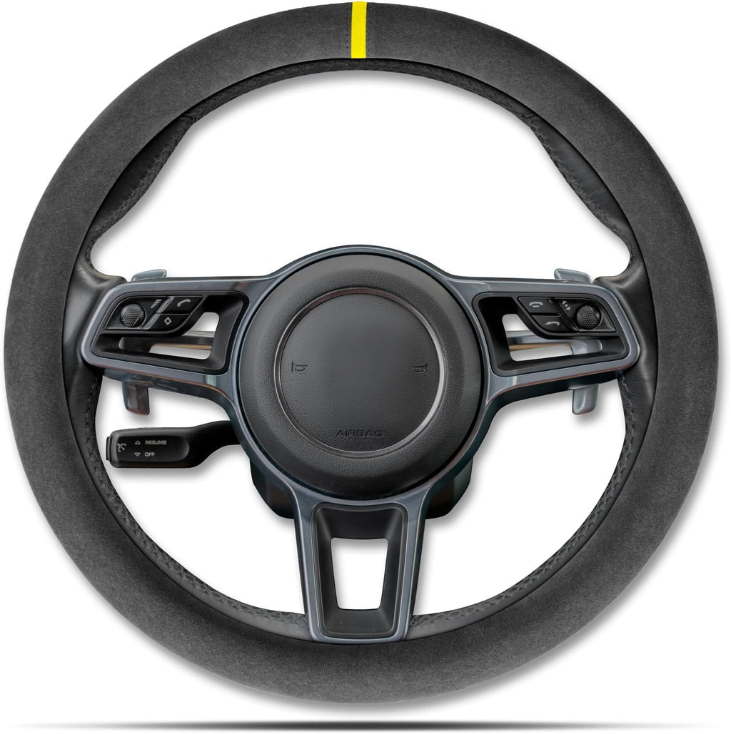 Car Steering Wheel Cover, Anti-Slip, Comfortable Grip, Breathable, Durable, Full Surround, Universal Fit Car Interior - Black (Yellow Mark) - Regular Style