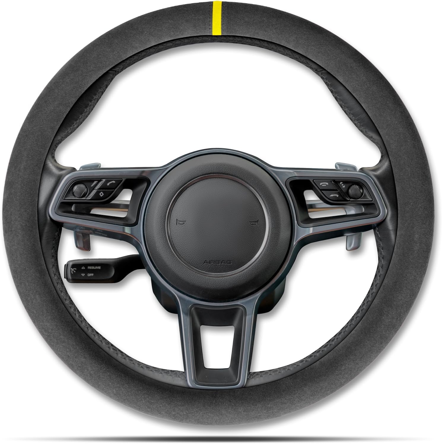 Car Steering Wheel Cover, Anti-Slip, Comfortable Grip, Breathable, Durable, Full Surround, Universal Fit Car Interior - Black (Yellow Mark) - Regular Style