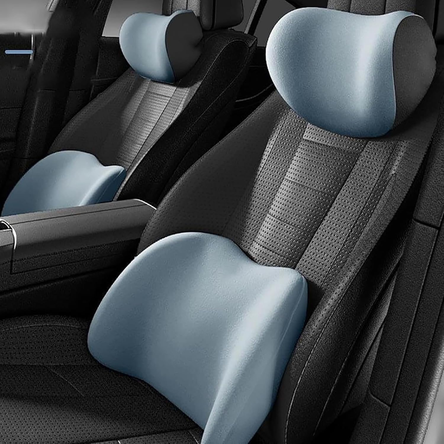 Car Headrest & Lumbar Support Cushion , Ergonomic Memory Foam Head Rest and Lumbar Pillow Set Breathable Comfortable Removable for Neck Back Pain Relief