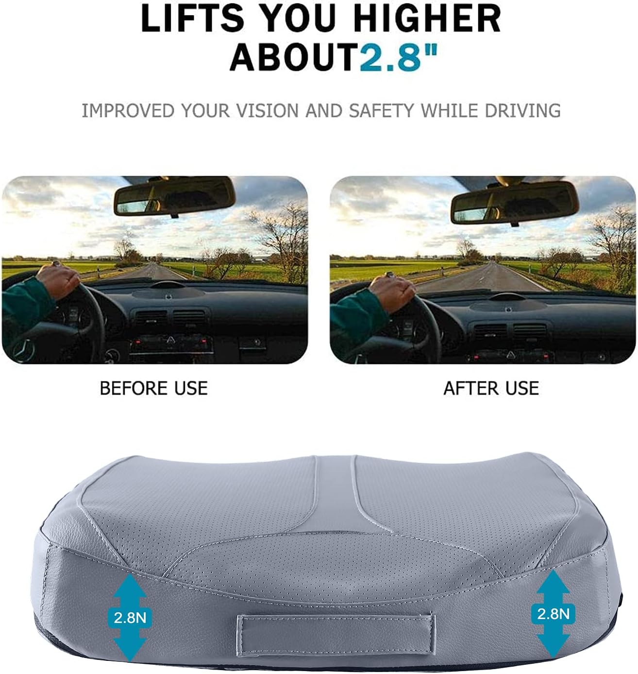 Leather Car Memory Foam Heightening Seat Cushion for Short People Driving,Hip(Coccyx/Tailbone) and Lower Back Pain Relief Butt Pillows,for Truck,SUV,Office Chair,Wheelchair,etc. (Gray