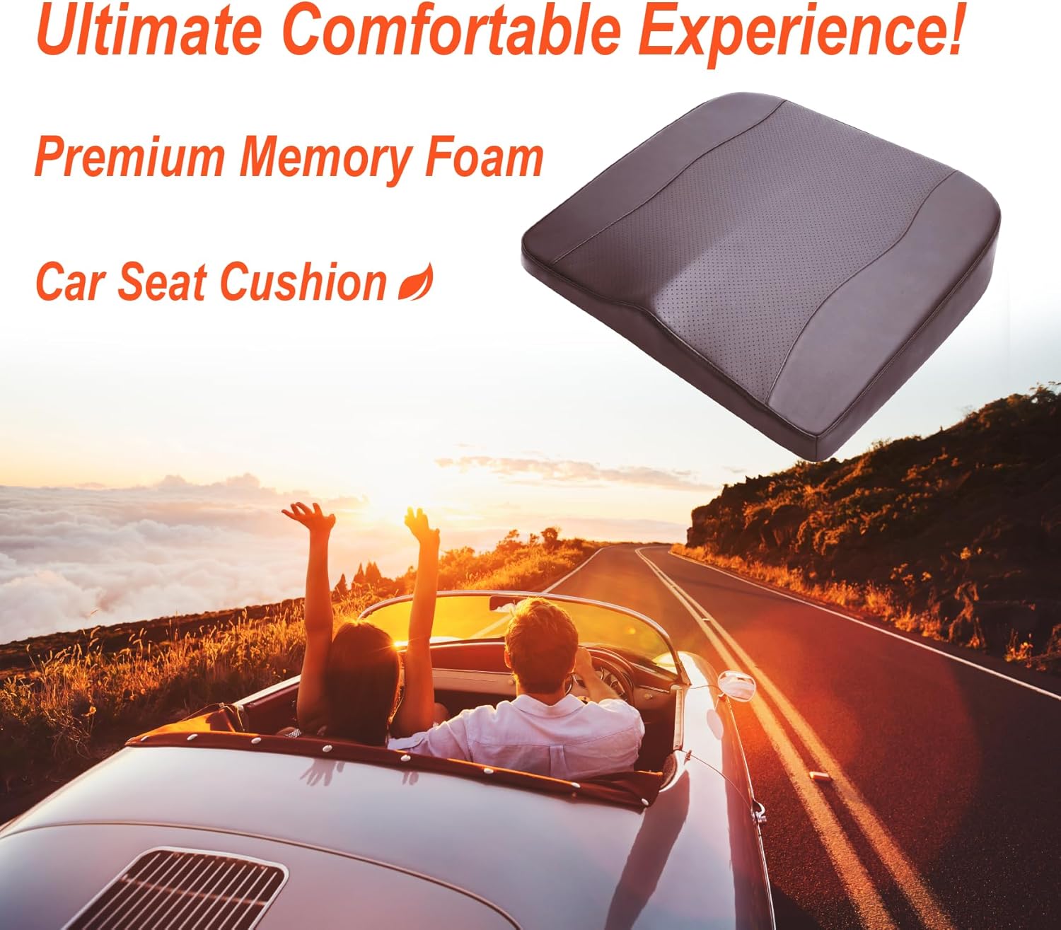 Car Seat Cushion, Comfort Memory Foam Car Cushions for Driving - Sciatica & Lower Back Pain Relief, Seat Cushion for Car Seat Driver, Office Chair, Wheelchair (Classic Brown)