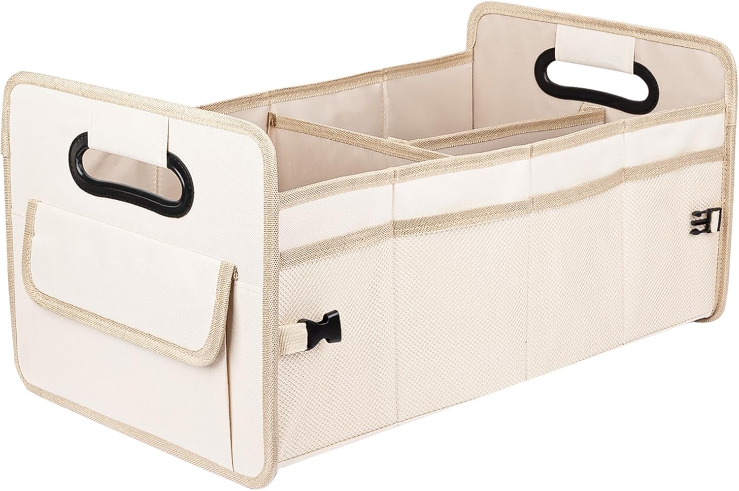 Car Trunk Organizer, Car Organizers and Storage Collapsible Multi Compartment Container Box, Adjustable Car Accessories for SUV Sedan Truck, Standard Size, Beige