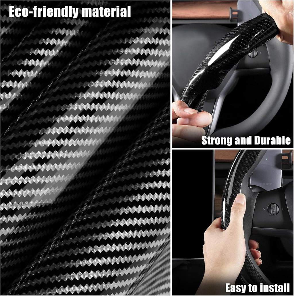 Car Steering Wheel Cover Bright Carbon Fiber, Non-Slip Steering Wheel Wrap Universal 14.5-15 inch Steering Wheel Car Accessories Interior Protector, Black