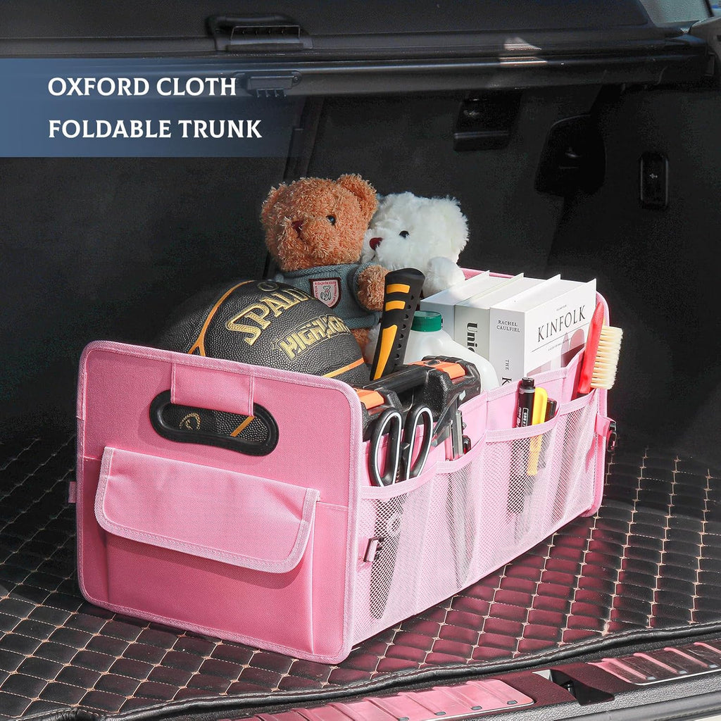Car Trunk Organizer, Car Organizers and Storage Collapsible Multi Compartment Container Box, Adjustable Car Accessories for SUV Sedan Truck, Standard Size, Pink