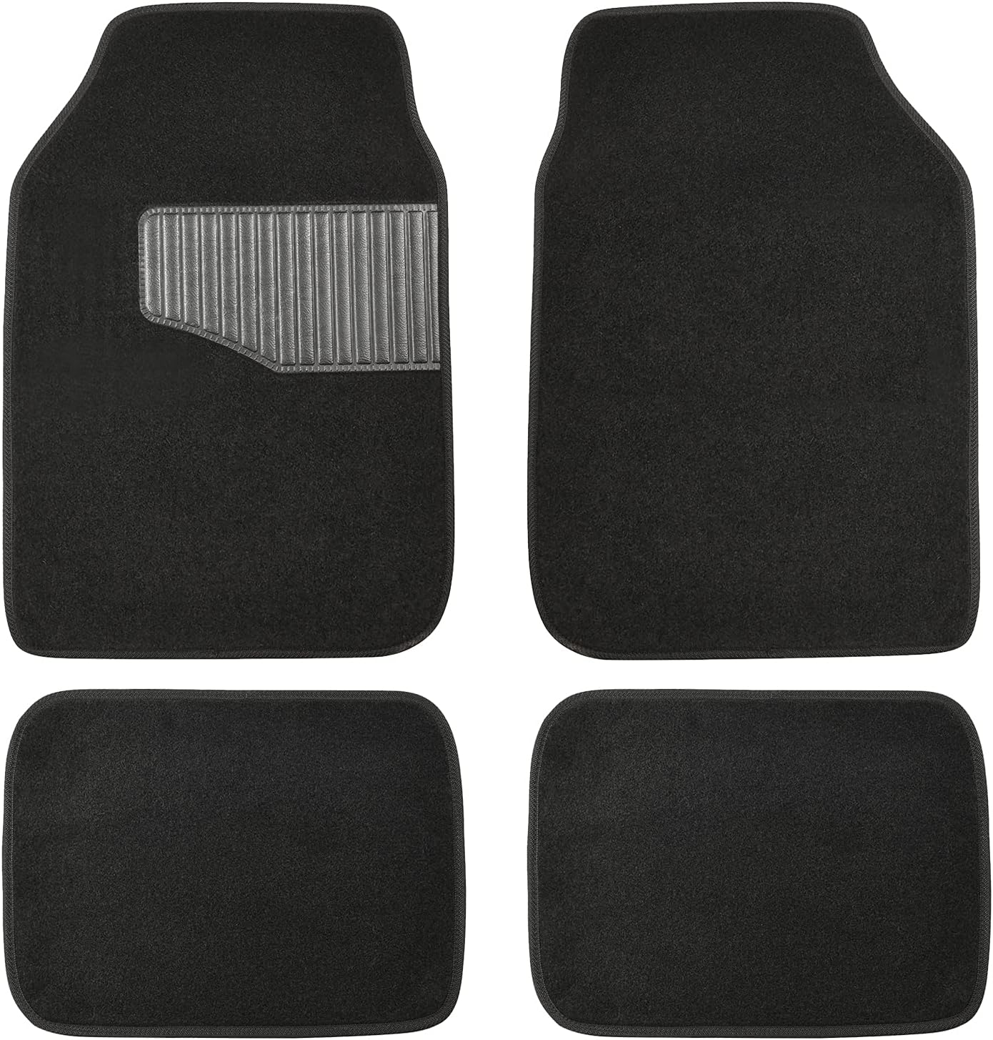 Universal Fit Rubber Carpet Floor Mats For Car SUV Van & Truck, 4 count (Pack of 1), Black, 25"L x 17.5"W (Front), 13"L x 17.5"W(Rear)