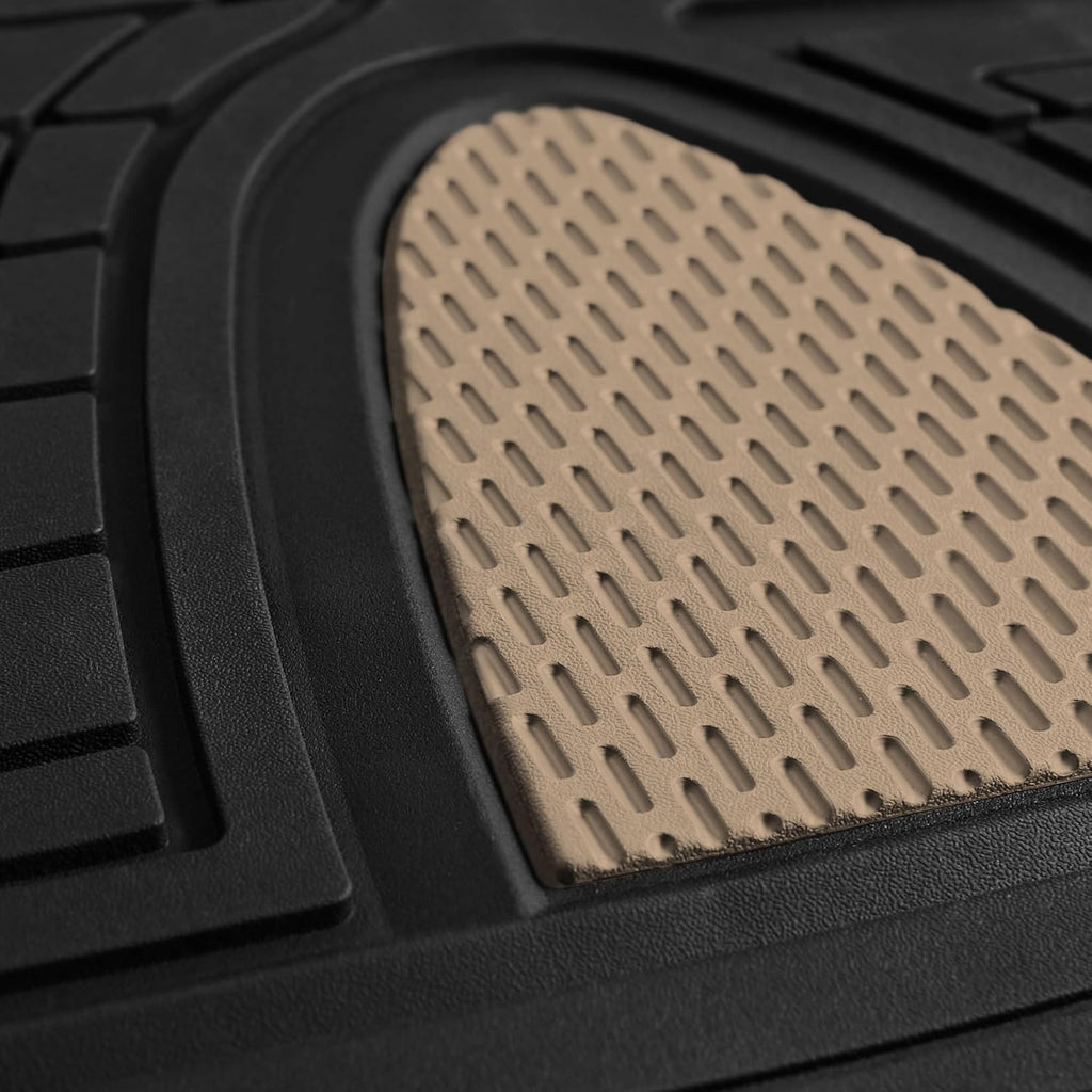 Trimmable All Weather Rubber Full Set Car Floor Mats (Beige) w. Trimmable All-Season Cargo Liner (Black) - Universal Fit for Cars Trucks and SUVs