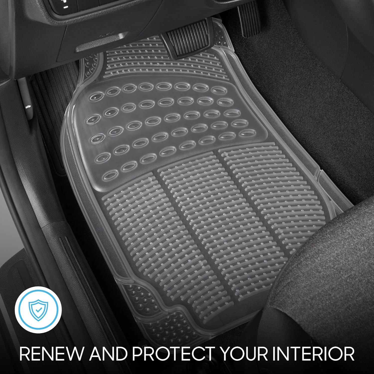 4-Piece Rubber Transparent Clear Floor Mats Heavy Duty for Front & Rear Car Truck Van SUV, All Weather Protection, Universal Fit