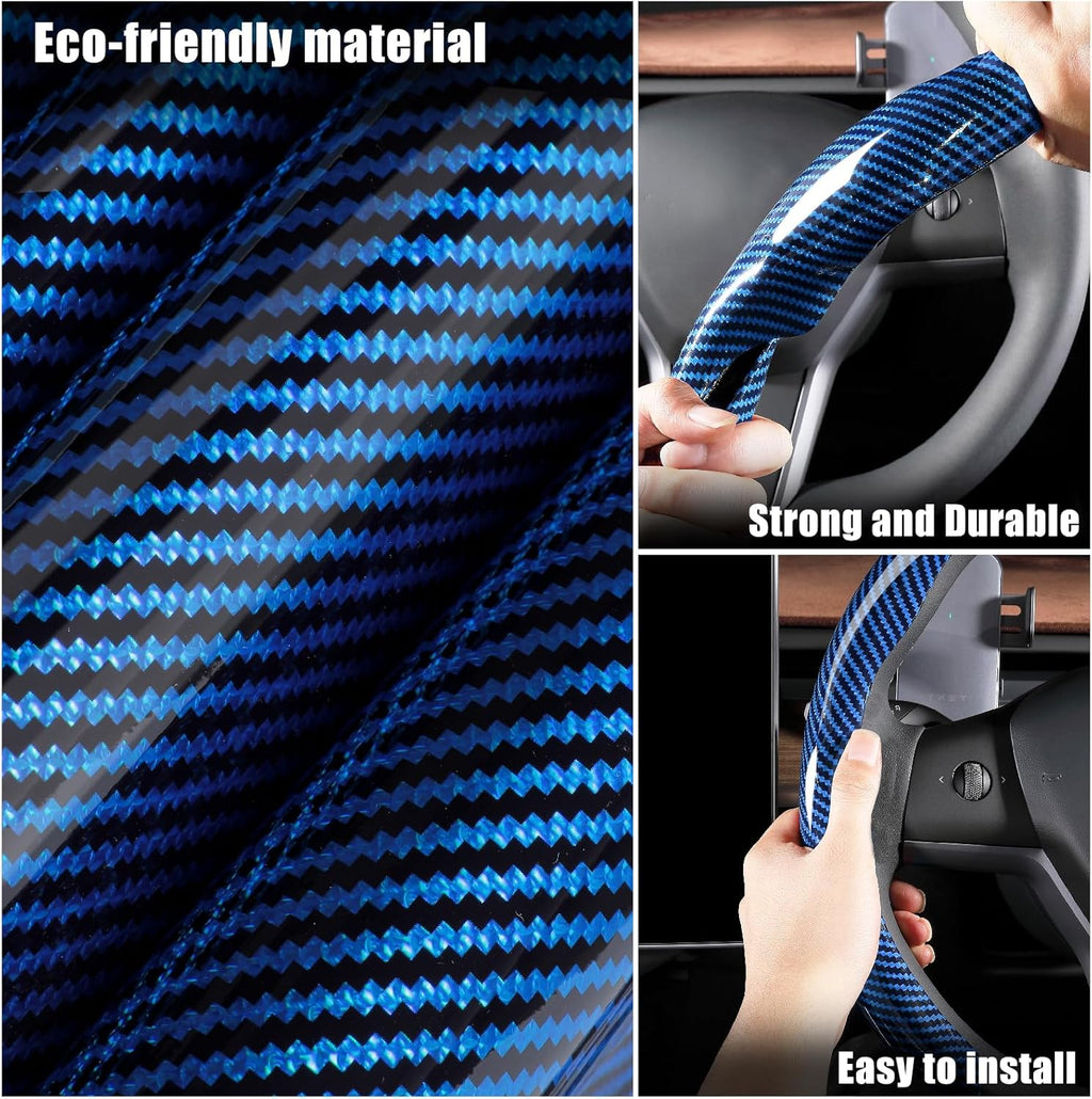 Car Steering Wheel Cover Bright Carbon Fiber, Non-Slip Steering Wheel Wrap Universal 14.5-15 inch Steering Wheel Car Accessories Interior Protector, Blue