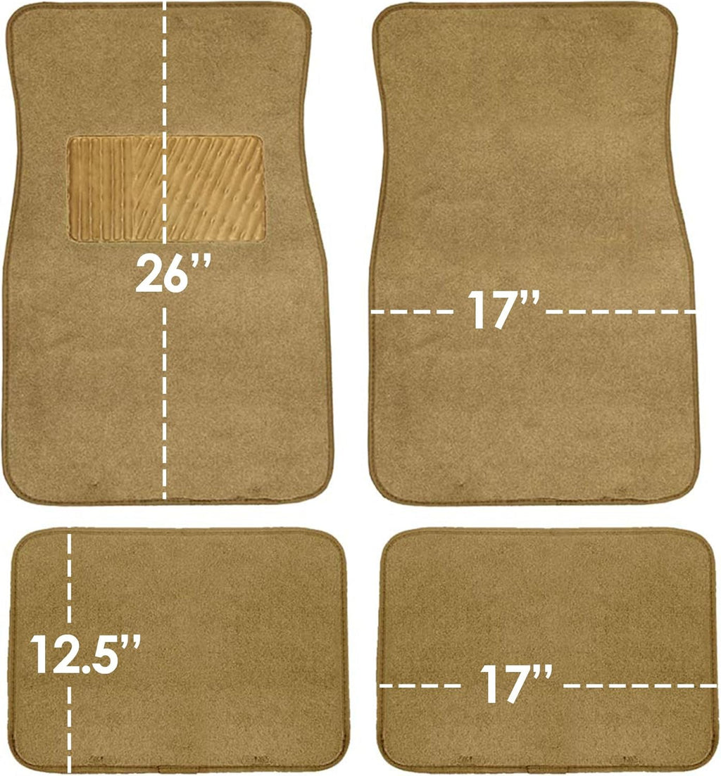 Car Floor Mat 4 Piece Set Driver's Seat with Heel Pad Deluxe Front 66 x 43 cm Rear 32 x 43 cm Beige