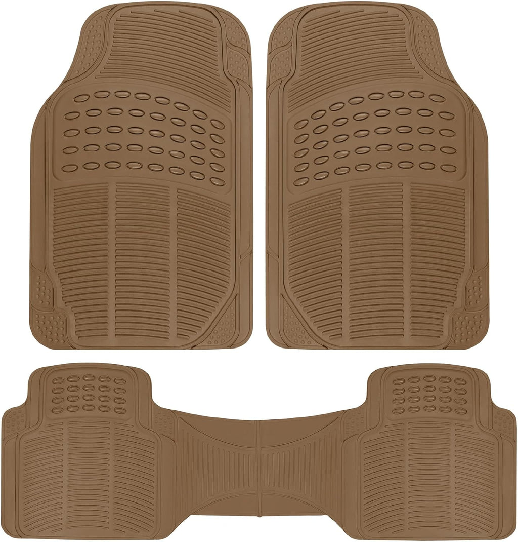 Floor Mats for Cars Trucks SUV, 3-Piece All-Weather Car Mats with Universal Fit Design, Durable Car Floor Mats with Capture Ridges, Waterproof Rubber Floor Mats for Cars (Beige)