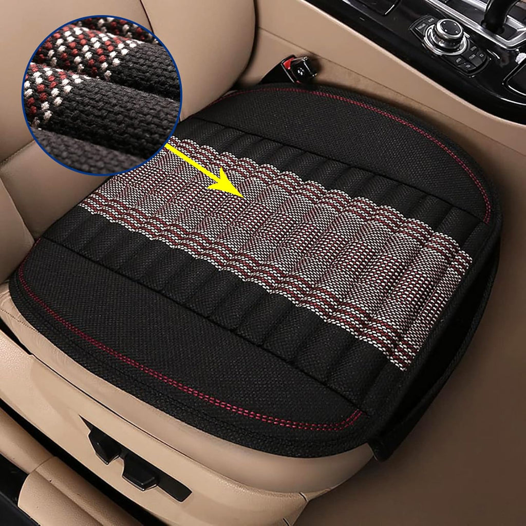 Car Seat Cushion,Car Seat Cover Universal Bottom Driver Pad,Bamboo Charcoal Comfortable and Breathable Fabric Seat Cushion with Storage Pouch,Fit for Trucks Vans Cars SUV (2PC Black)