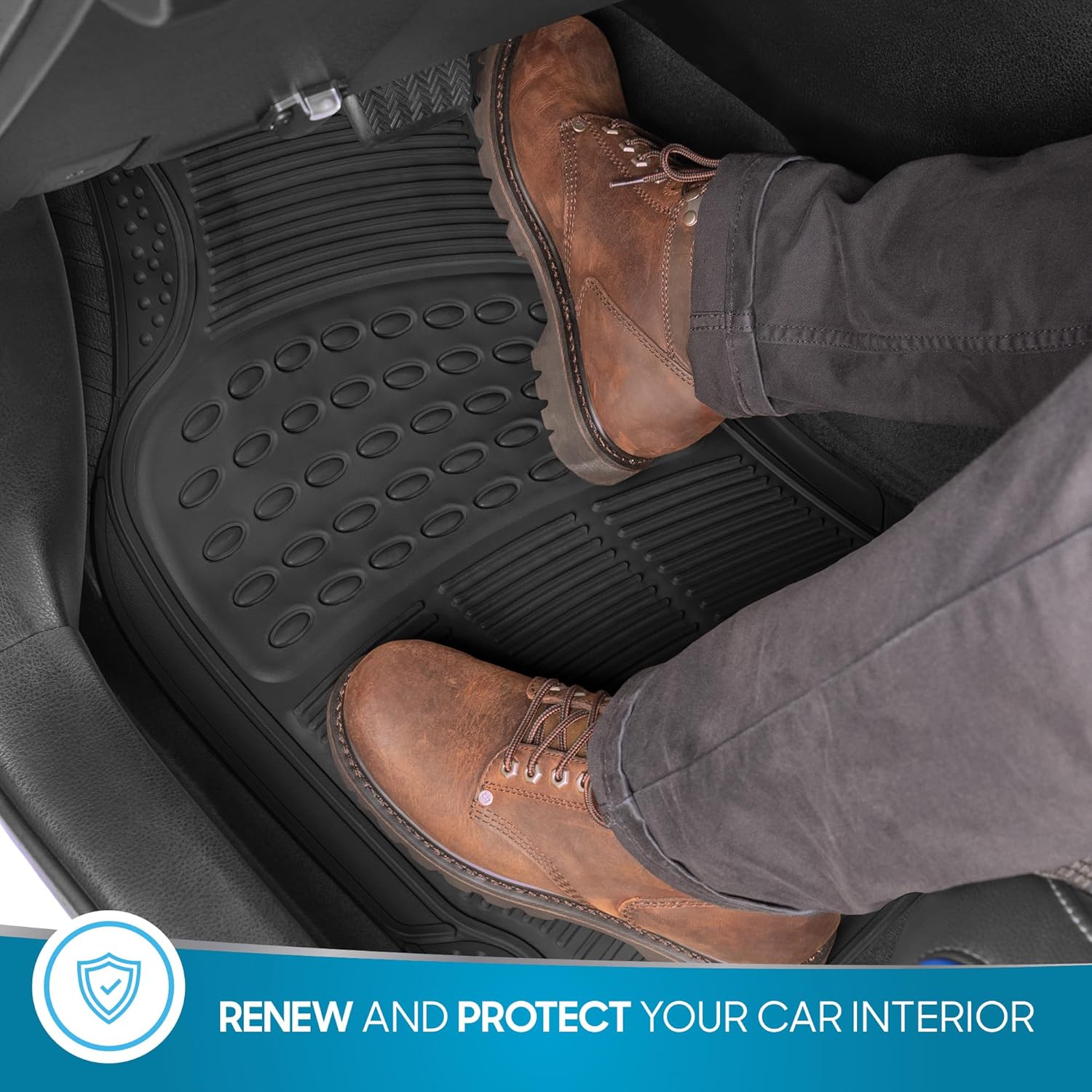 Floor Mats for Cars Trucks SUV, 3-Piece All-Weather Car Mats with Universal Fit Design, Durable Car Floor Mats with Capture Ridges, Waterproof Rubber Floor Mats for Cars (Black)