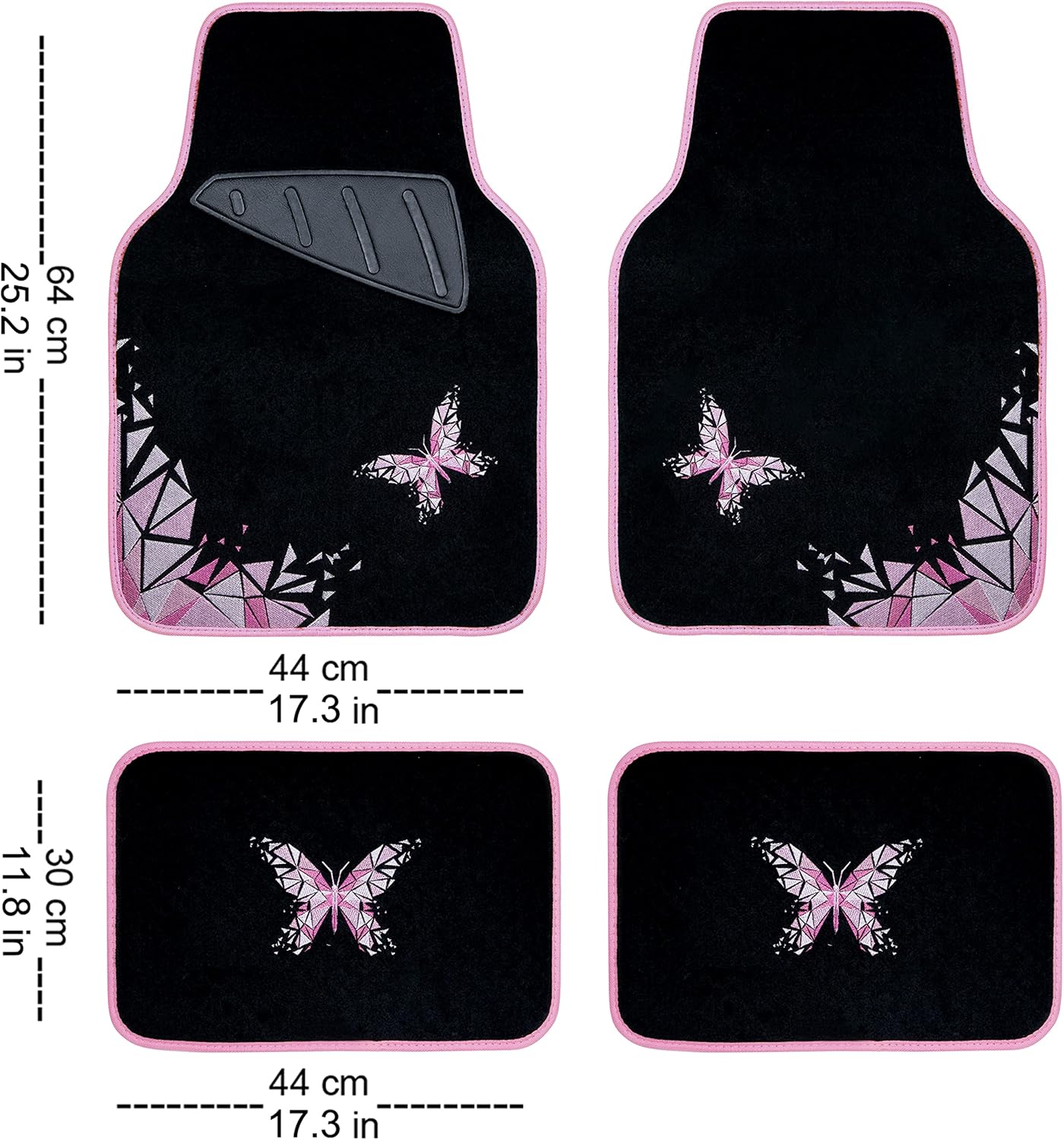 Universal Embroidery Geometric Butterfly Car Floor Mats with Heel Pad -Waterproof -Anti Slip Nibs, Pink Car Floor Mats Fit 95% Automotive,SUVS,Sedan,Vans,for Women,Girly (Pink Butterflies)