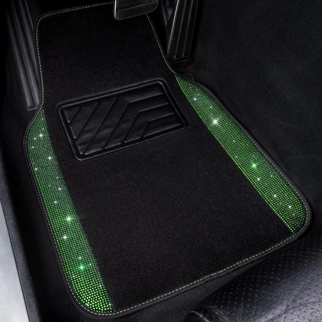 Shining Rhinestones Carpet,  Crystal Diamond Sparkly Glitter Car Floor Mats with Anti-Slip PVC Heel Pad Automotive Universal for SUV,Sedan,Car,Van,4pcs for Girl Women Green Diamond