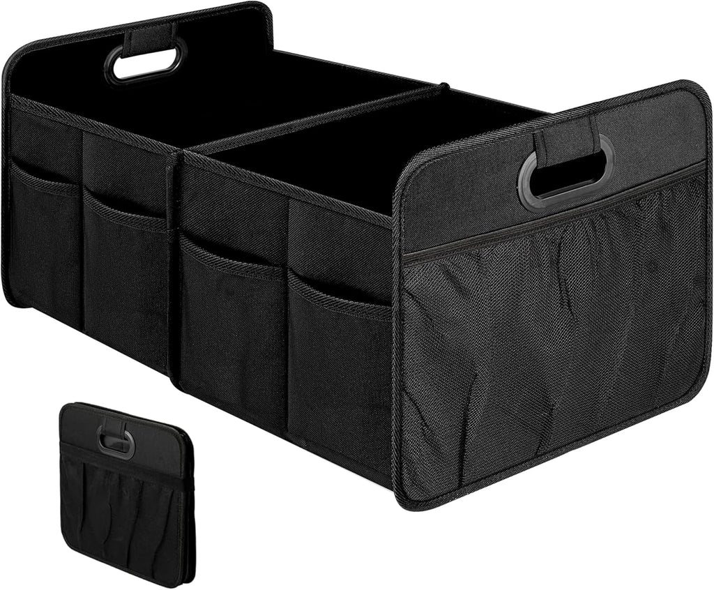 2 Compartments Trunk Organizer for Car/SUV, Collapsible 600D Waterproof Oxford Polyester 50L Storage Box, Anti-slip & Leak-proof, Multipurpose Travel Accessories, Black