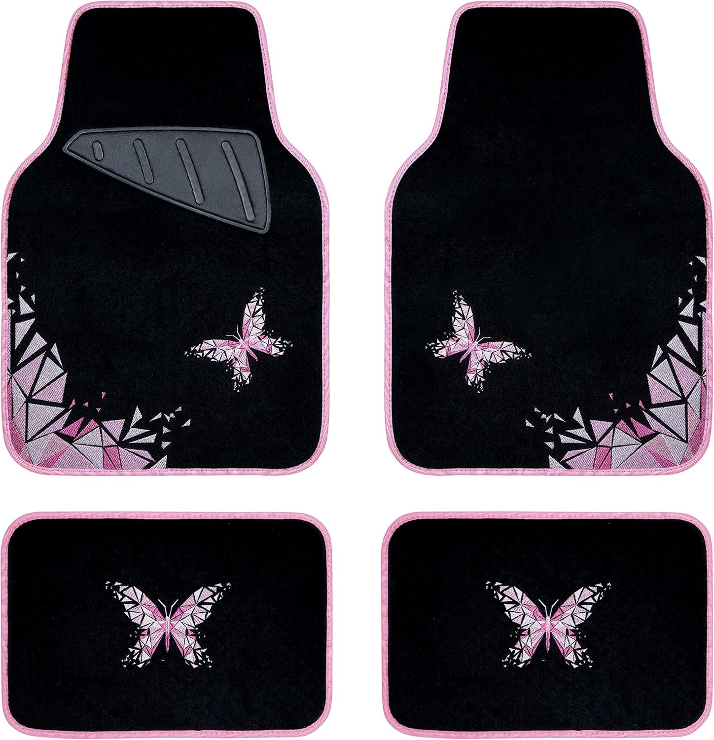 Universal Embroidery Geometric Butterfly Car Floor Mats with Heel Pad -Waterproof -Anti Slip Nibs, Pink Car Floor Mats Fit 95% Automotive,SUVS,Sedan,Vans,for Women,Girly (Pink Butterflies)