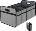 2 Compartments Car Trunk Organizer, 600D Oxford Polyester Car Storage, Anti-slip 14" D x 22" W x 12" H Collapsible Trunk Storage, Suitable for SUV, Minivan, Truck, Grey
